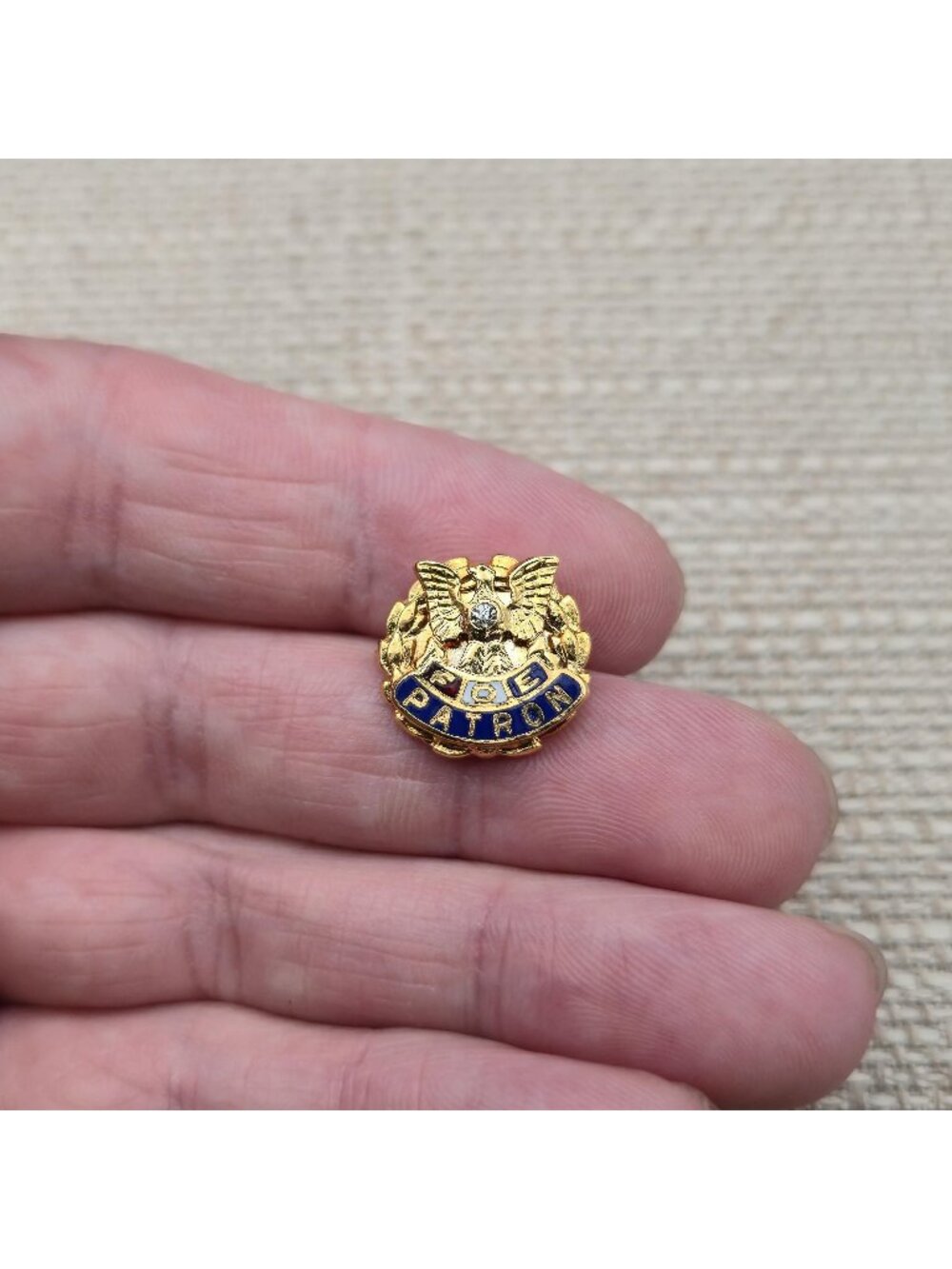 Vintage FOE Fraternal Order of Eagles Patron Enamel Rhinestone Lapel Pin A8675